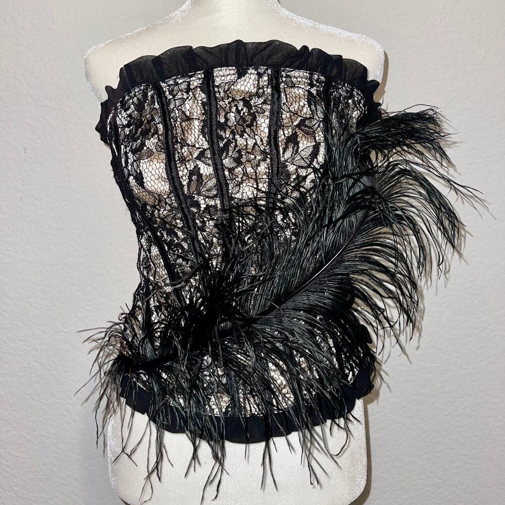 Feather Front Cropped Top Corset Bustier